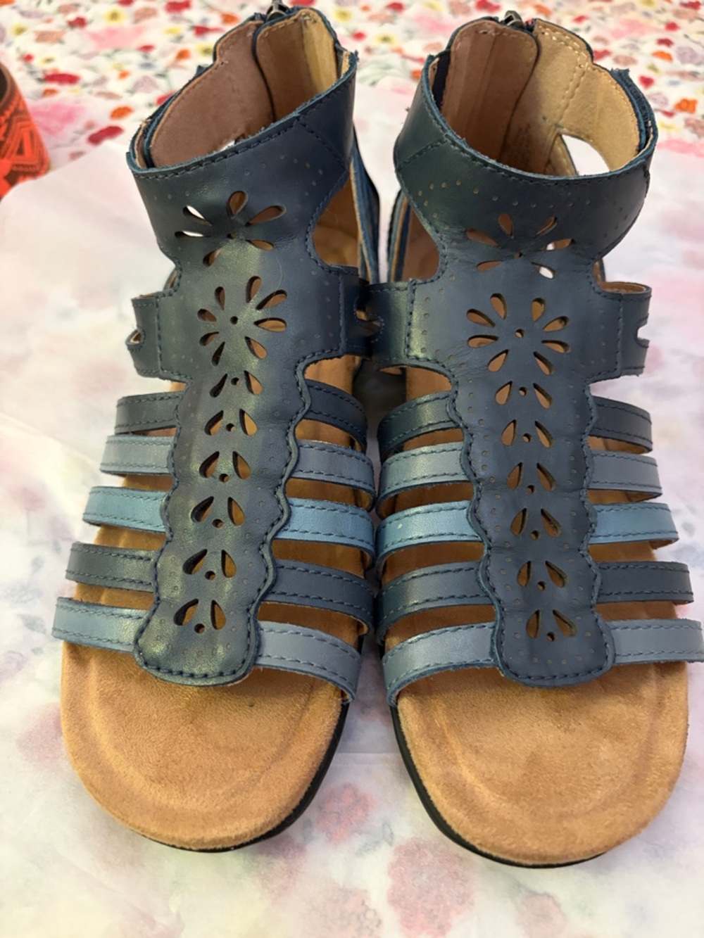 Earth Origins Blue Laser-Cut Strappy Sandals